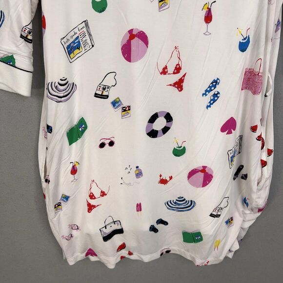 Kate Spade Robe Womens XS/S White Beach Print Terry Summer Swim Resort Vacation - Picture 11 of 16